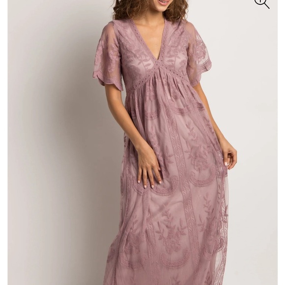 PinkBlush Mauve Lace Mesh Overlay Maternity Maxi Dress - Picture 1 of 3